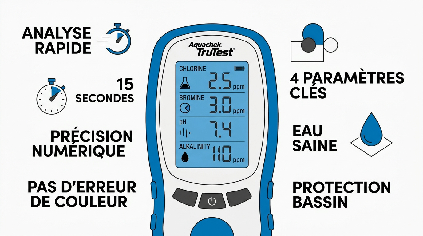 Testeur électronique Aquachek TruTest affichant les résultats numériques