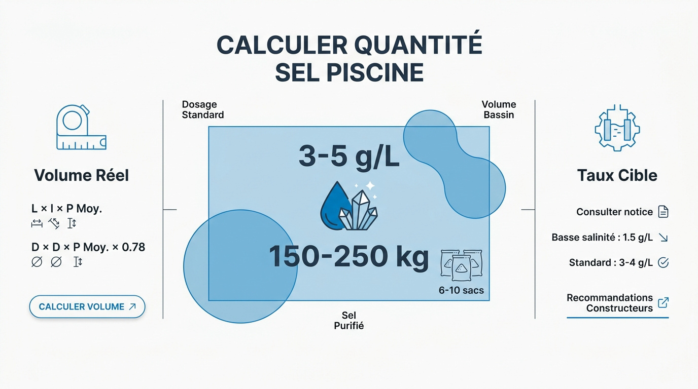 Schéma de calcul du volume d'eau pour dosage de sel piscine