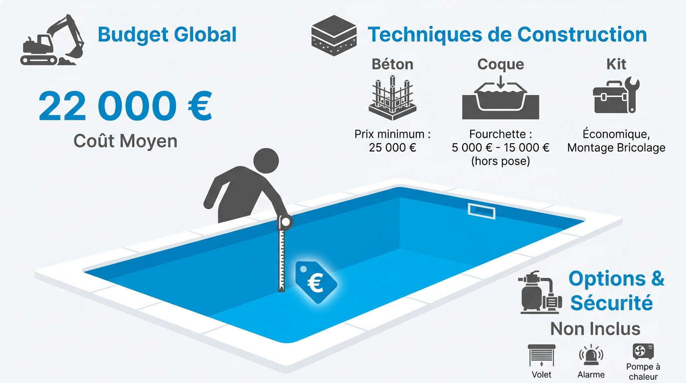 Chantier de construction d'une piscine enterrée en béton avec ferraillage