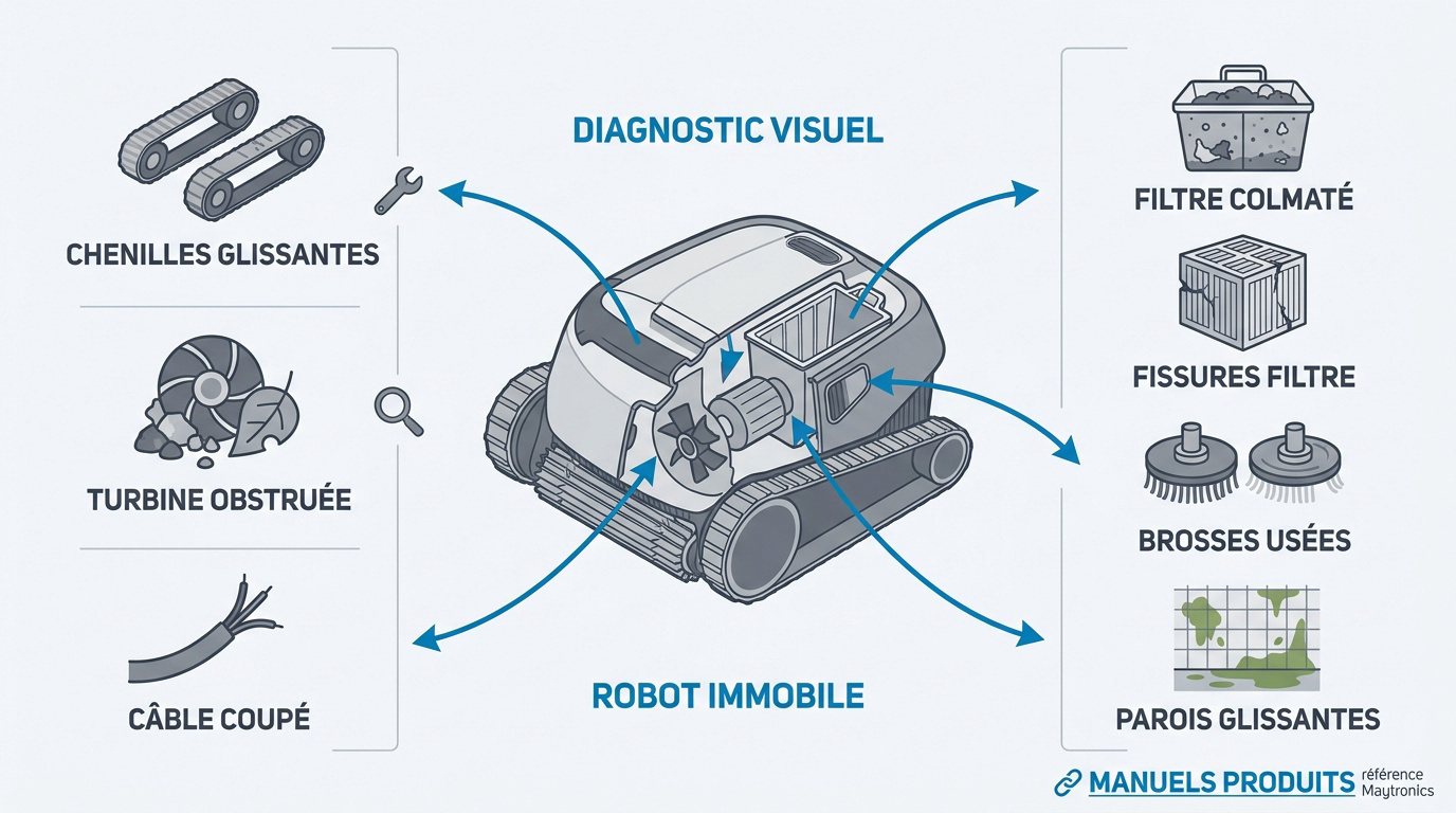 Diagnostic visuel des pannes courantes et pièces détachées de robot de piscine