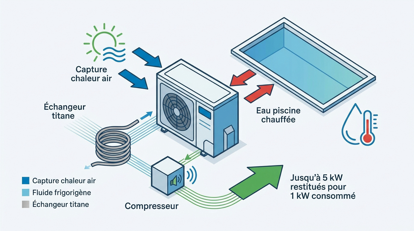 Schéma du fonctionnement thermodynamique d'une pompe à chaleur