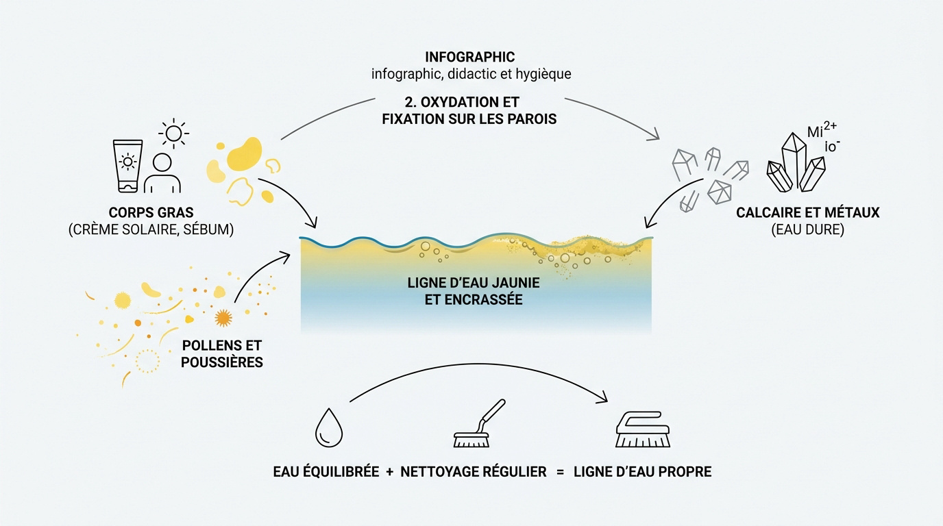 Infographie sur les causes du jaunissement de la ligne d'eau