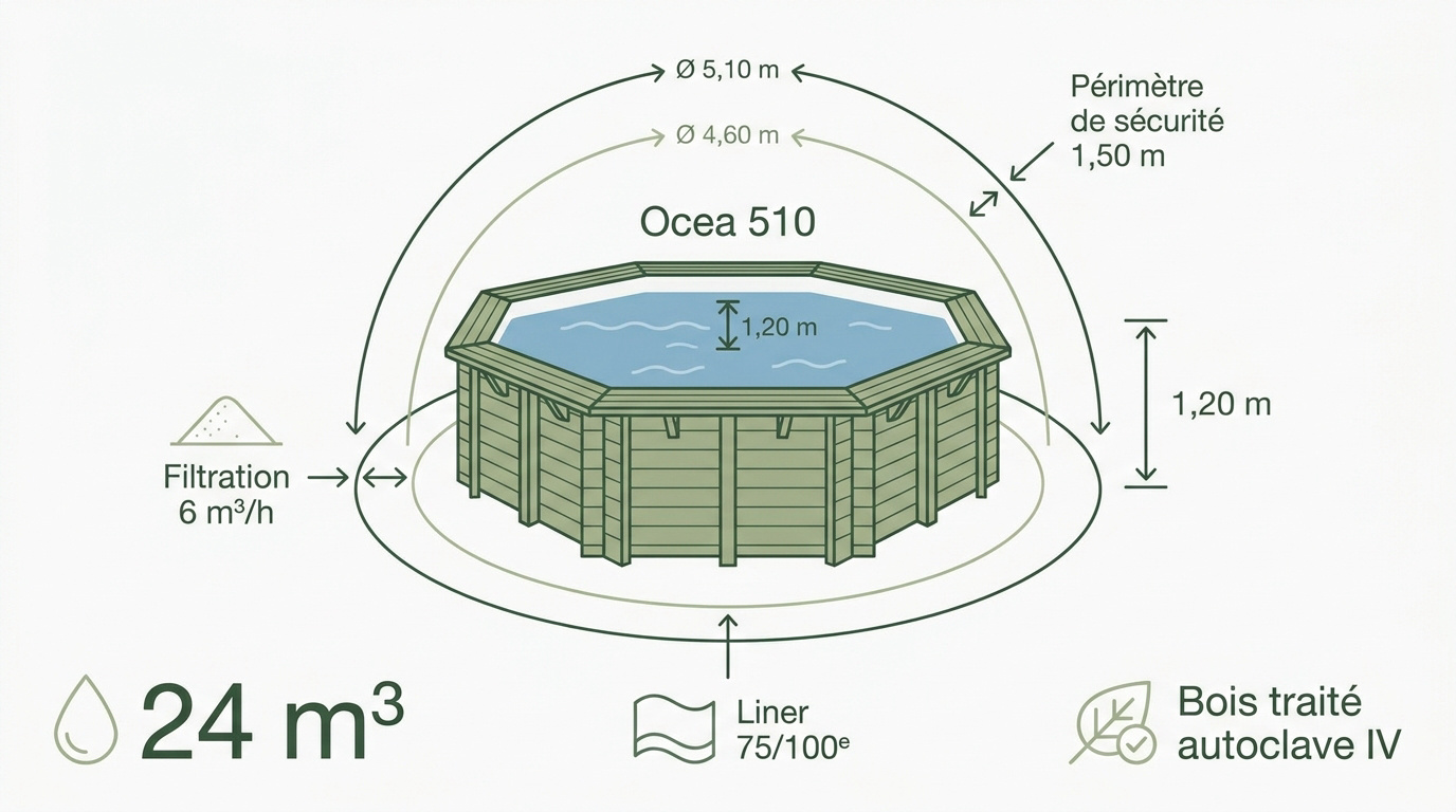 Infographie technique piscine bois Ocea 510