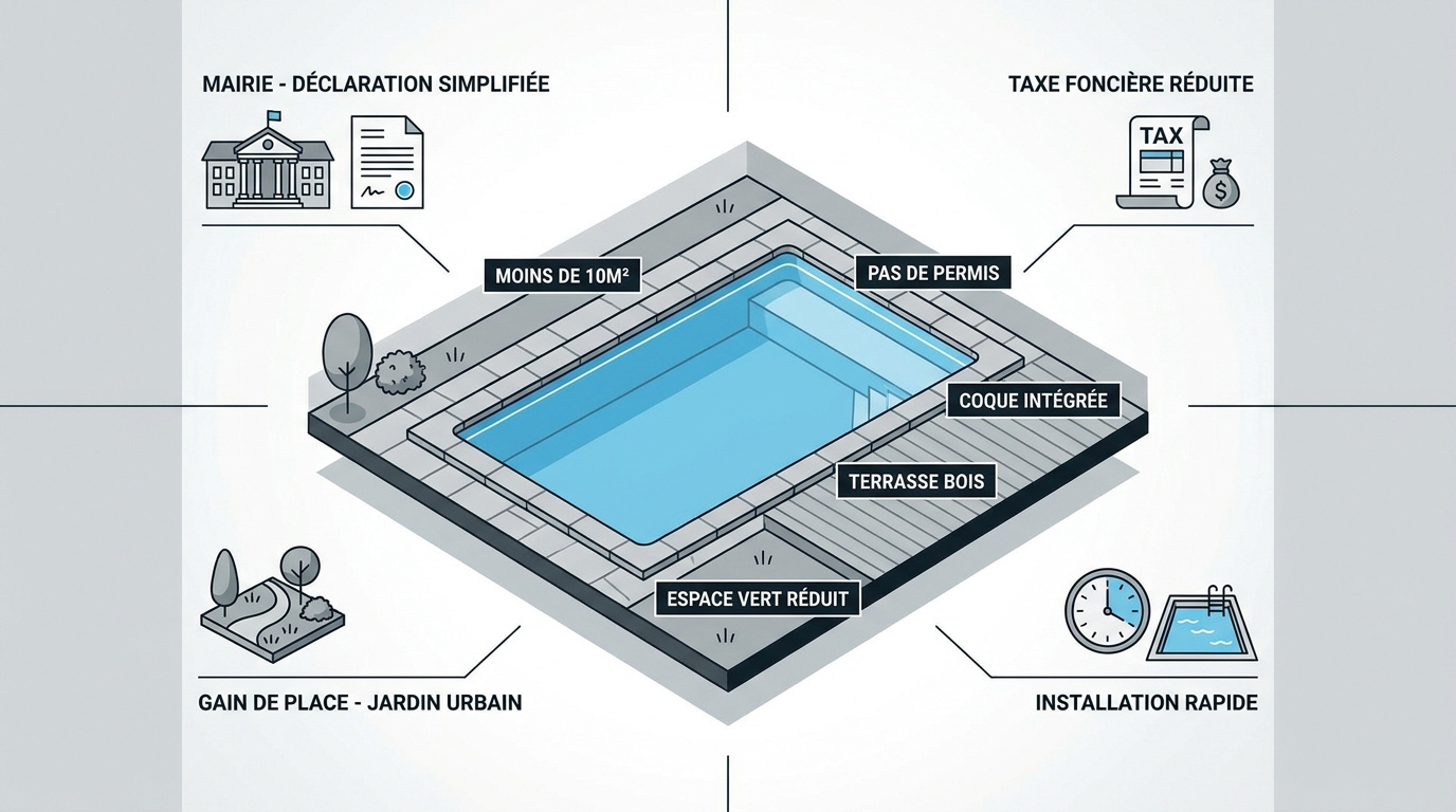 Piscine coque 10m2 installée dans un petit jardin urbain