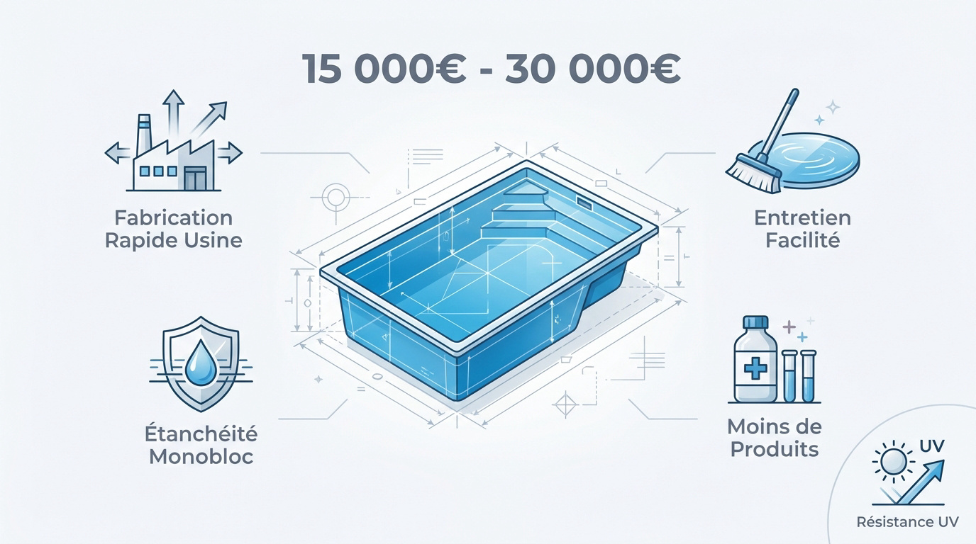 Installation d'une piscine coque polyester 8x4 dans un jardin résidentiel
