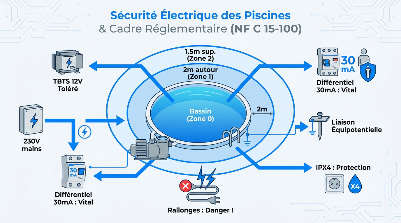 Schéma des volumes de sécurité électrique selon la norme NF C 15-100