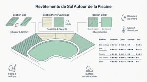 Aménagement tour piscine : sol, plantes et équipements
