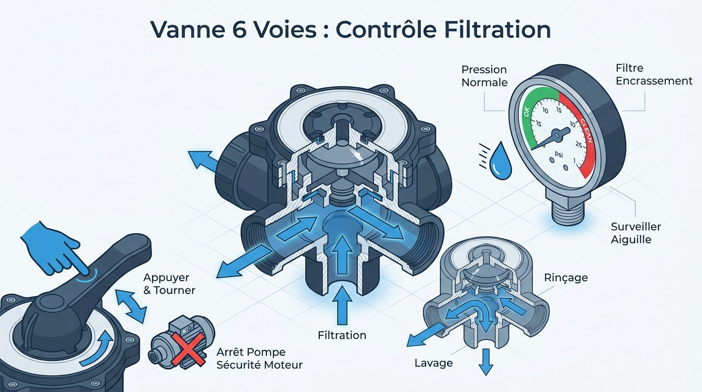 Vanne 6 voies de piscine