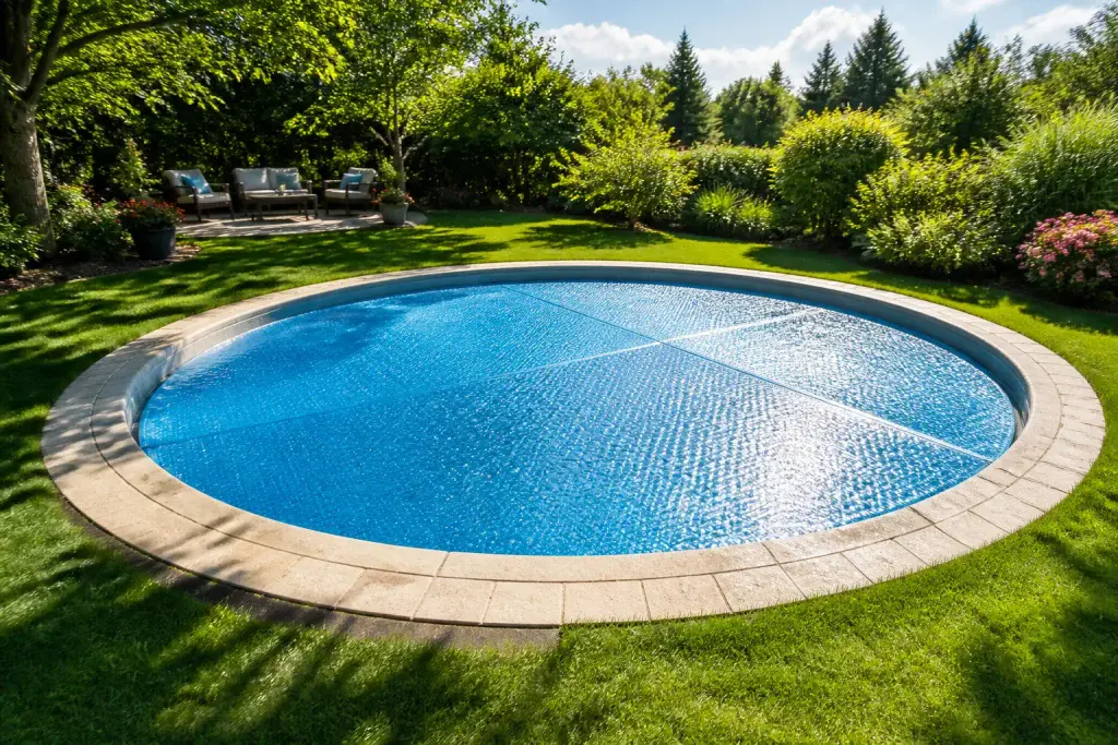 Piscine ronde couverte sous le soleil