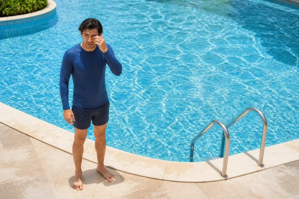 Jeune homme pres dune piscine