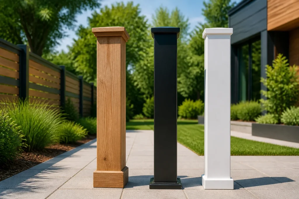 Poteaux de cloture bois metal pvc