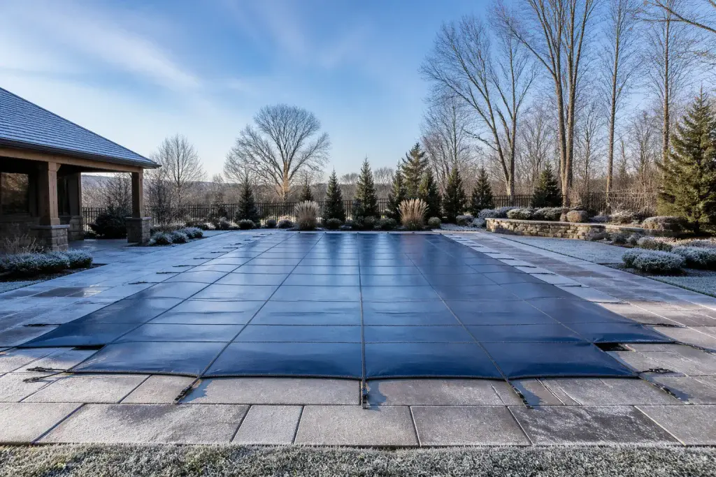 Piscine dhiver protegee par une couverture