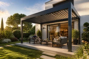 Pergola bioclimatique adossée 4x3m : confort extérieur