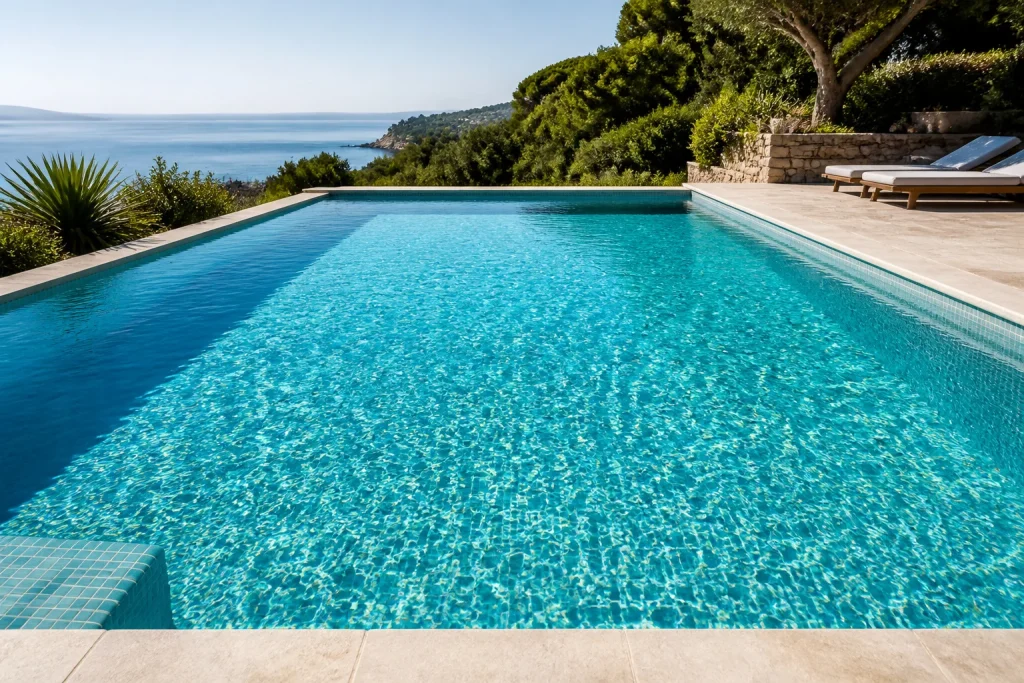 Piscine moderne avec vue sur la mer