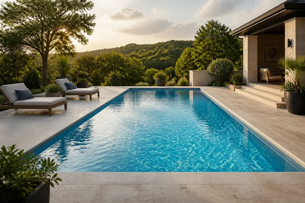 Piscine luxueuse dans un jardin paysager