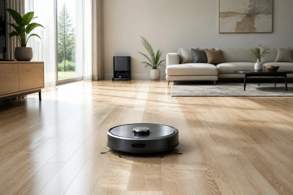 Robot aspirateur moderne en action
