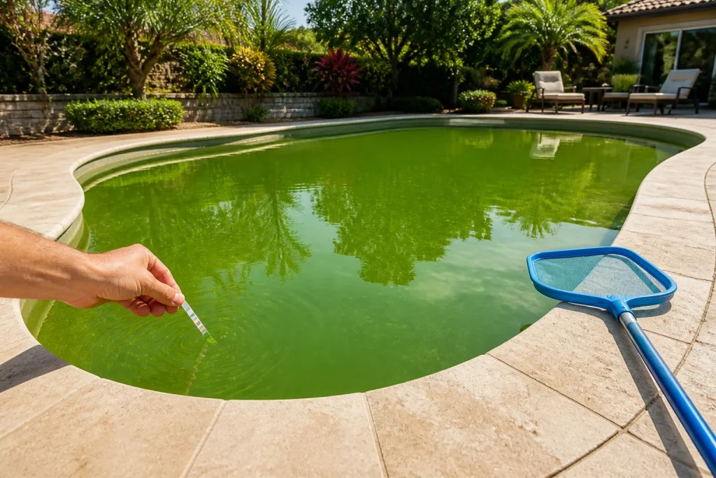 Piscine verte test et ecumoire