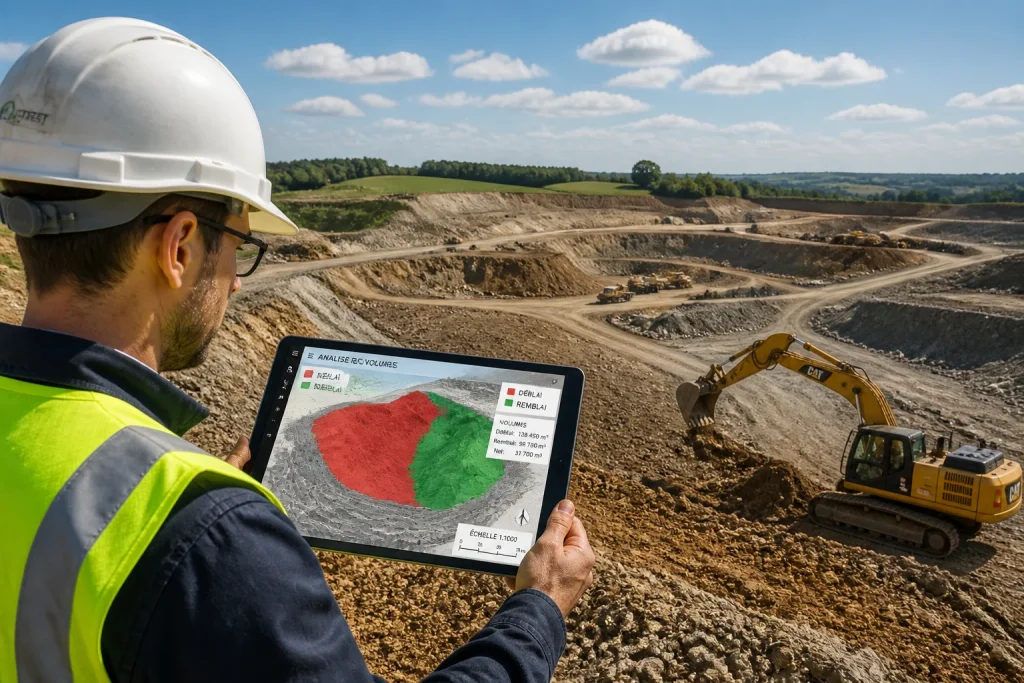 Ingenieur consultant une carte 3d sur tablette